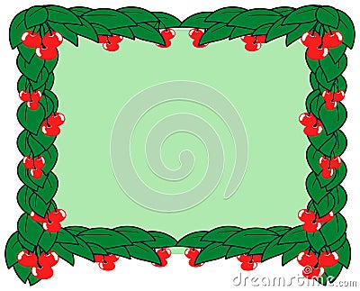 Frame with leaves and cherries Cartoon Illustration