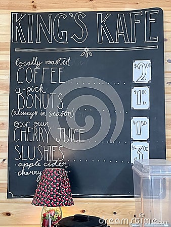 King’s Kafe menu sign at Kings orchard Stock Photo