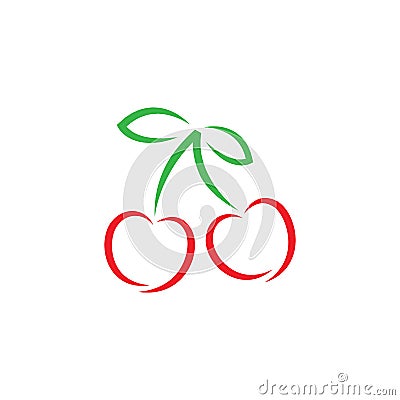 Cherry fruit logo vector outline stroke Vector Illustration