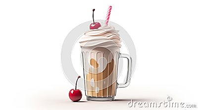 Cherry fruit milkshake illustration. Glass of cherry milk shake. Delicious milky drink. Generative AI Cartoon Illustration