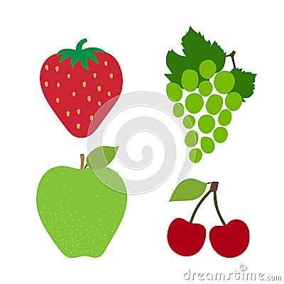 Cherry, grapes, apple and strawberry. Berries and fruits. Hand drawn doodle vector sketch. Sweet food menu Vector Illustration