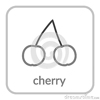 Cherry icon. Gray cherries, outline flat berry sign, isolated white background. Symbol health nutrition, eco food fruit Vector Illustration