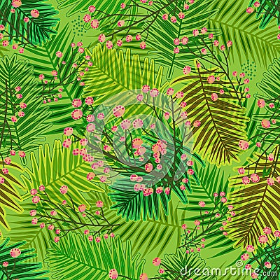 Cherry in the jungle seamless pattern Vector Illustration