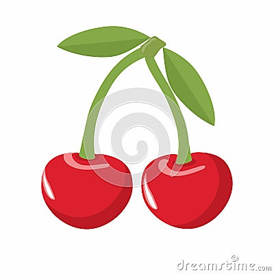 Cherry with leaves Vector Illustration