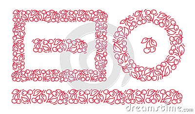 Cherry line pattern set ornament. Flourish background design element. Editable outline stroke. Vector line. Cartoon Illustration