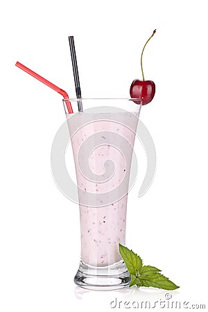 Cherry milk smoothie with mint Stock Photo