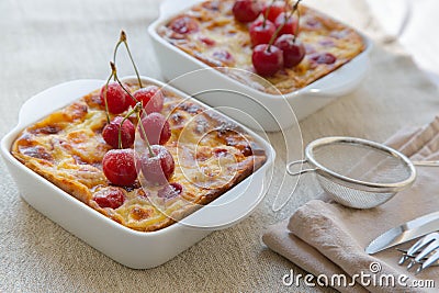 Cherry mini pies in the ceramic baking moulds Stock Photo