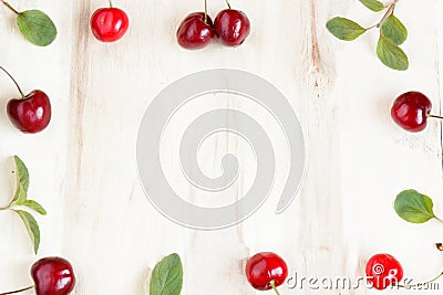 Cherry and mint. Flate lay. Copy space. Stock Photo