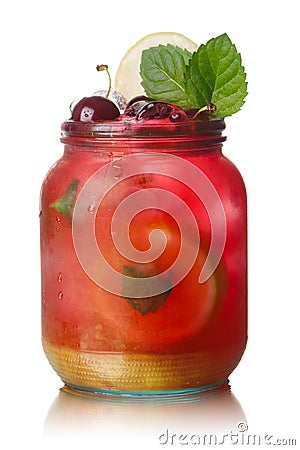 Cherry mint lemonade jar Stock Photo