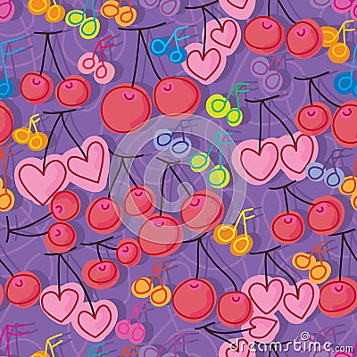 Cherry music note seamless pattern Vector Illustration