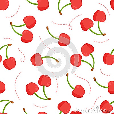 Cherry pattern vector illustration. Seamless red cherry pattern design. Vector Illustration