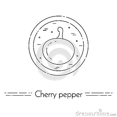 Cherry pepper thin line banner for cooking, healthy, vegetarian food Vector Illustration
