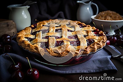 cherry pie with flaky and buttery crust, ready for serving Stock Photo