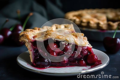 cherry pie with flaky crust and oozing cherry filling Stock Photo