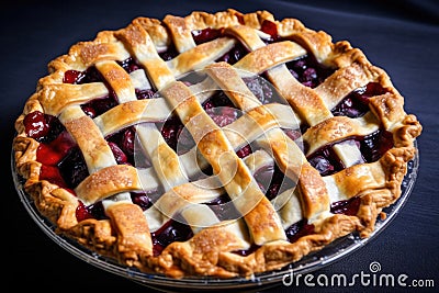 cherry pie with lattice pastry crust, ready for serving Stock Photo