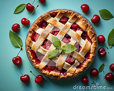 cherry pie with lattice top view Stock Photo