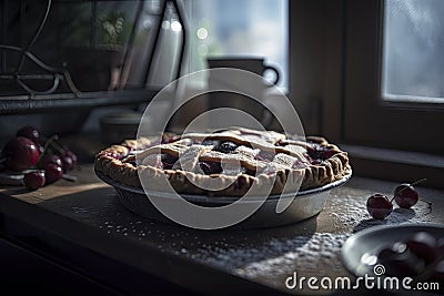 Cherry Pie Sitting By A Window Stock Photo