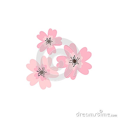 Cherry pink flower, spring sakura blossom vector icon set. Vector Illustration