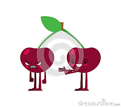 Cherry quarrels and reconciles. Two cherries are arguing. The concept of discord in relationships. Quarrel of lovers. couple Vector Illustration