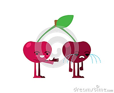 Cherry quarrels and reconciles. Two cherries are arguing. The concept of discord in relationships. Quarrel of lovers. couple Vector Illustration