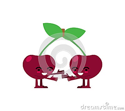 Cherry quarrels and reconciles. Two cherries are arguing. The concept of discord in relationships. Quarrel of lovers. couple Stock Photo