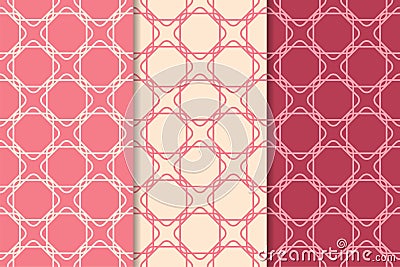 Cherry red geometric ornaments. Set of seamless patterns Vector Illustration