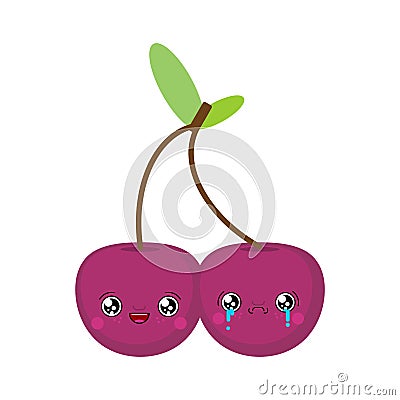 Cherry Sad and cheerful kawaii Cute cartoon. Funny Cherries. Sweet food vector illustration Vector Illustration