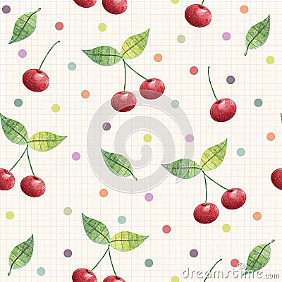 Cherry seamless pattern. background, pattern, fabric design, wrapping paper, cover Stock Photo