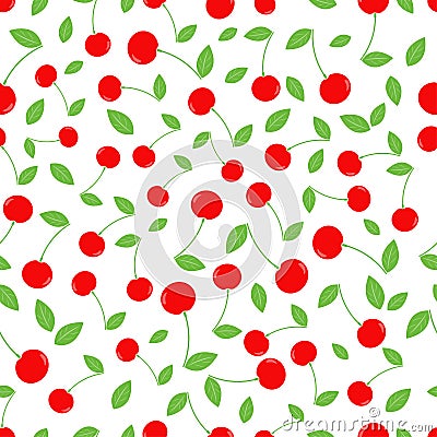 Cherry seamless pattern. Color sign wild berries on white background. Colorful cherries icon. Summer background with berries Vector Illustration