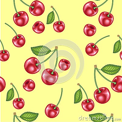 Cherry seamless pattern. Vector texture for textile, wrapping, wallpapers and other surfaces Stock Photo