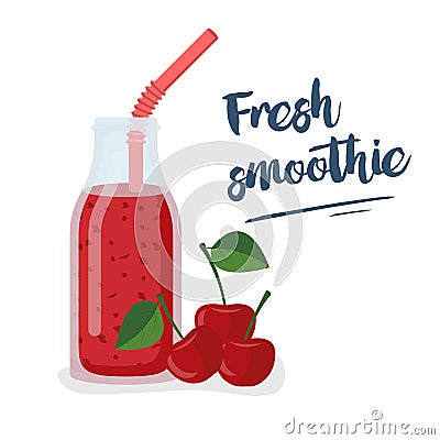 Cherry smoothie. Template for menu or banner for healthy eating Vector Illustration