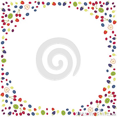 Cherry Strawberry Raspberry Blackberry Blueberry Cranberry Cowberry Grape isolated on white background. Round frame for your Vector Illustration