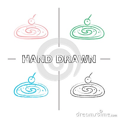 Cherry strudel hand drawn icons set Vector Illustration