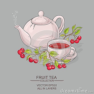 Cherry tea illustration Vector Illustration