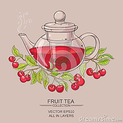 Cherry tea illustration Vector Illustration