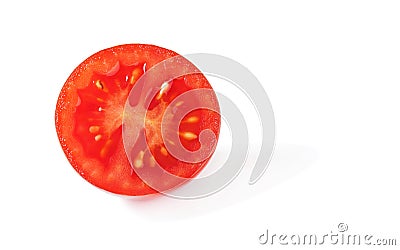 Cherry tomato cut in half isolated on white background, close up detail Stock Photo