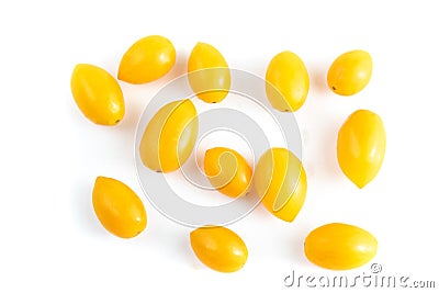 Cherry Tomatoes Solanum lycopersicum L. var. cerasiforme. top viwe isolated on white background and clipping path Stock Photo