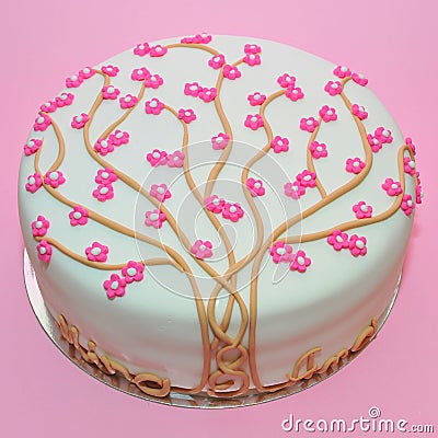 Cherry tree flowers cake Stock Photo