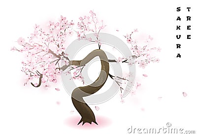 Cherry tree. Realistic pink blossoming spring japanese sakura. Vector illustration Vector Illustration