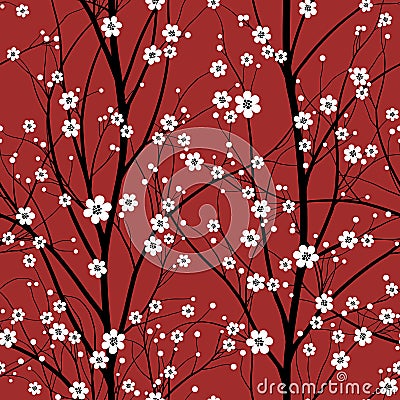 Cherry tree seamless pattern Vector Illustration