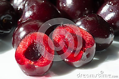 Cherry In the United States, most sweet cherries are grown in Washington, California, Oregon, Wisconsin, and Michigan. Important Stock Photo