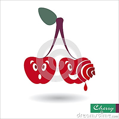 Cherry vector illiastration. Two cherries with smiles, funny, comical faces Vector Illustration