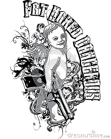 Cherub with gun illustration Vector Illustration