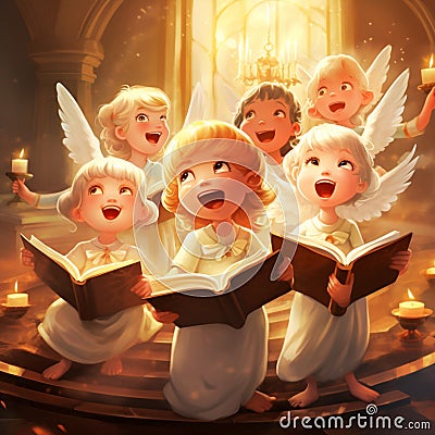 Cherubic Choir - Children singing angelic hymns Stock Photo