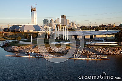 Chesapeake Boathouse and OKC Skyline Editorial Stock Photo