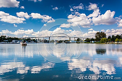 The Chesapeake City Bridge over the Chesapeake and Delaware Canal, in Chesapeake City, Maryland. Stock Photo