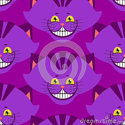 Cheshire cat smile pattern. texture Fantastic pet alice in wonderland. Magic animal background Vector Illustration