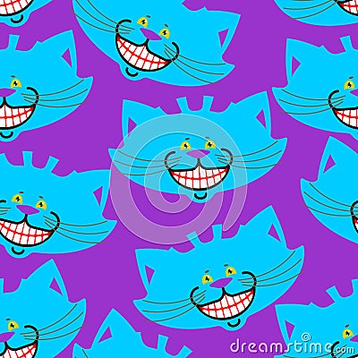 Cheshire cat smile pattern. texture Fantastic pet alice in wonderland. Magic animal background Vector Illustration