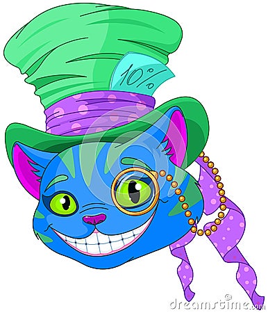 Cheshire Cat in Top Hat Vector Illustration