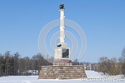 Chesme column (1771) on a sunny February day. Catherine Park in Tsarskoye Selo Editorial Stock Photo